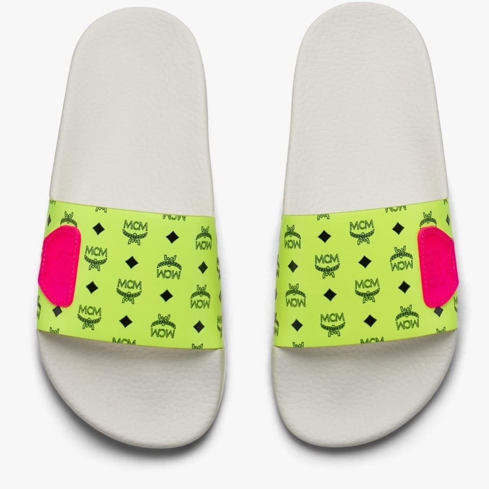 MCM neon yellow women's monogram visetos sandals